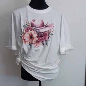 Floral Cowboy Hat Graphic White Tee